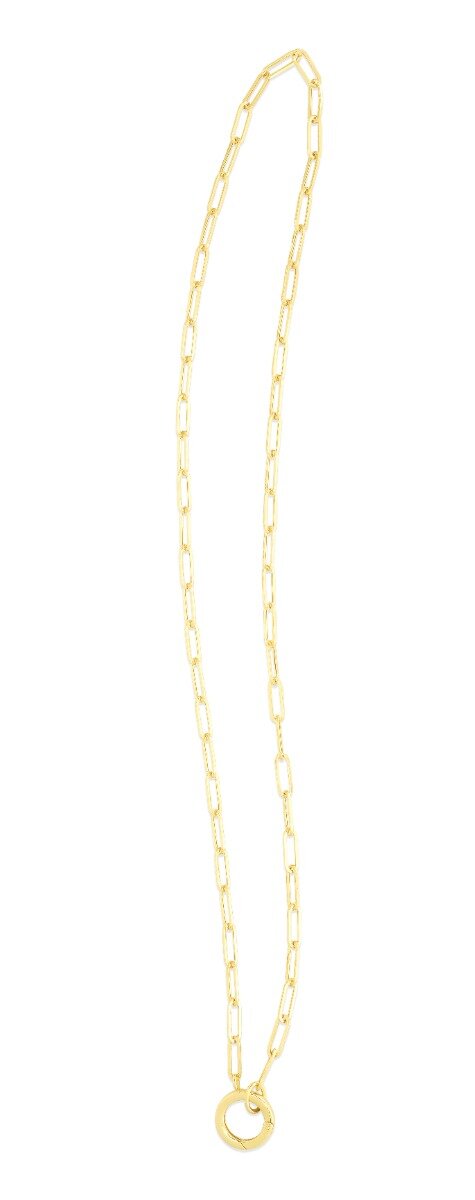 14K Yellow Gold 3.2mm Charm Clasp Paperclip Necklace, view 2