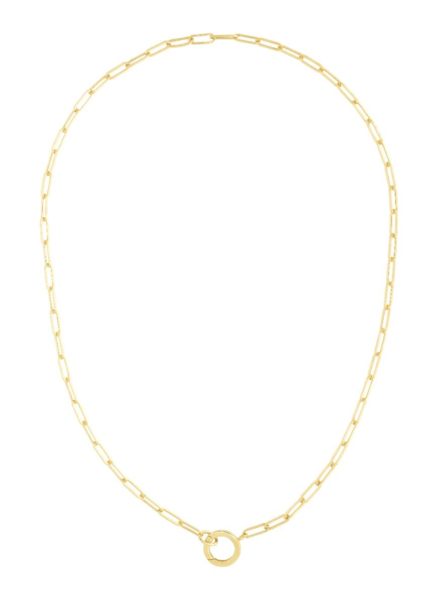14K Yellow Gold 3.2mm Charm Clasp Paperclip Necklace, view 3