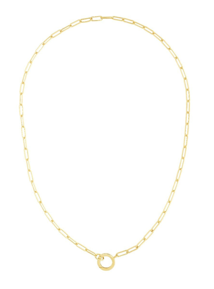 14K Yellow Gold 3.2mm Charm Clasp Paperclip Necklace, view 3