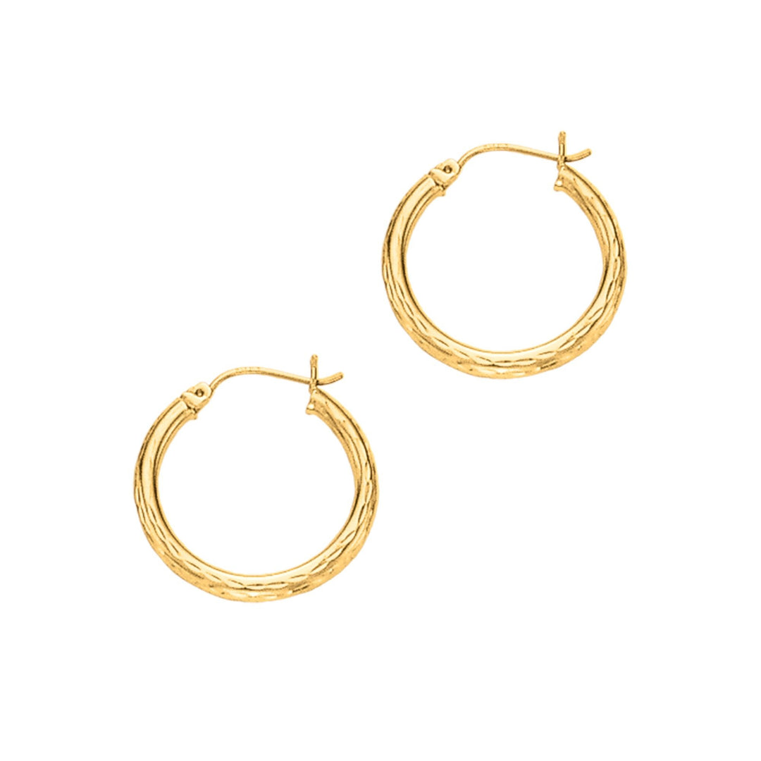 14K Yellow Gold 3mm Diamond Cut Hoop Earring, front view