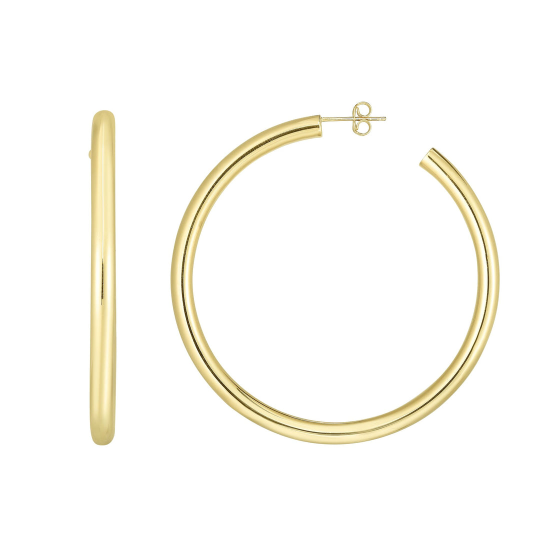 14K Yellow Gold 4mm Polished C Hoop Earring, front view