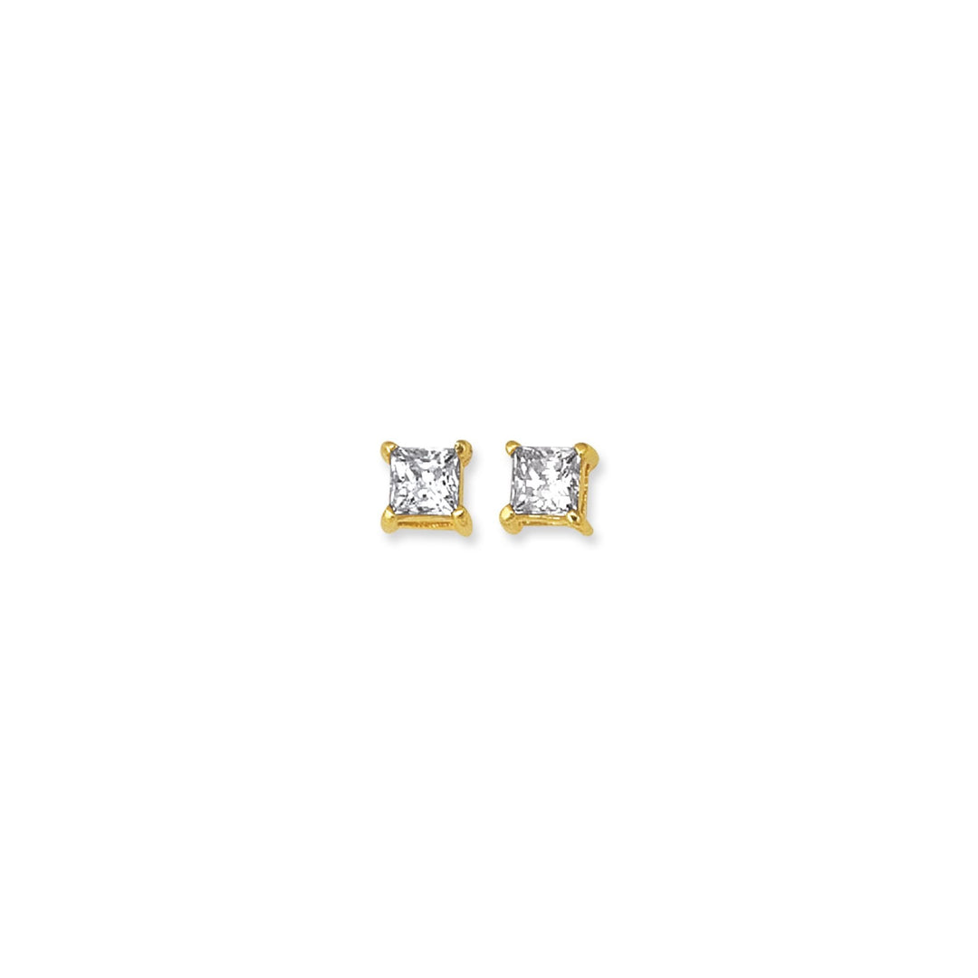 14K Yellow Gold 4mm Princess Cut CZ Stud Earring, front view