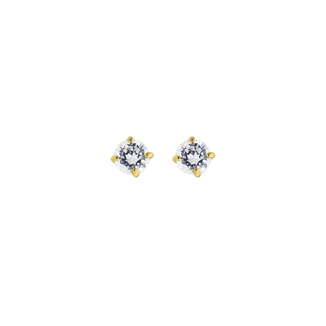 14K Yellow Gold 4mm Round CZ Stud Earring, front view