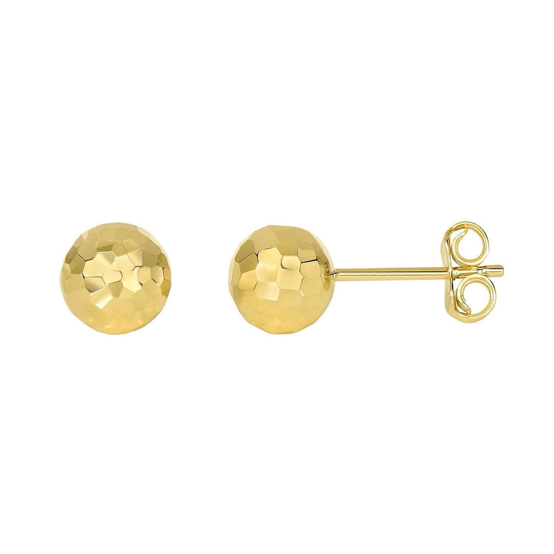 14K Yellow Gold 7mm Diamond Cut Post Earring, front view