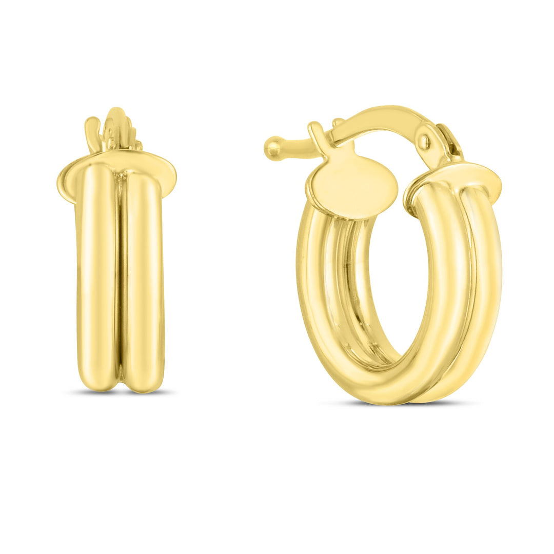 14K Yellow Gold 8mm Double Row Round Hoops, front view