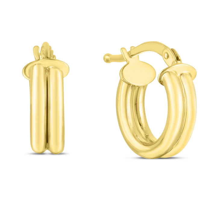 14K Yellow Gold 8mm Double Row Round Hoops, front view