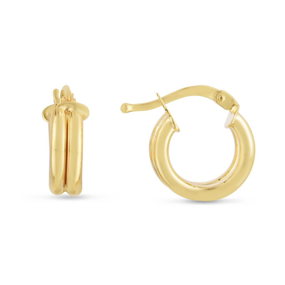 14K Yellow Gold 8mm Double Row Round Hoops, view 2