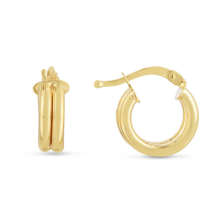 14K Yellow Gold 8mm Double Row Round Hoops, view 2