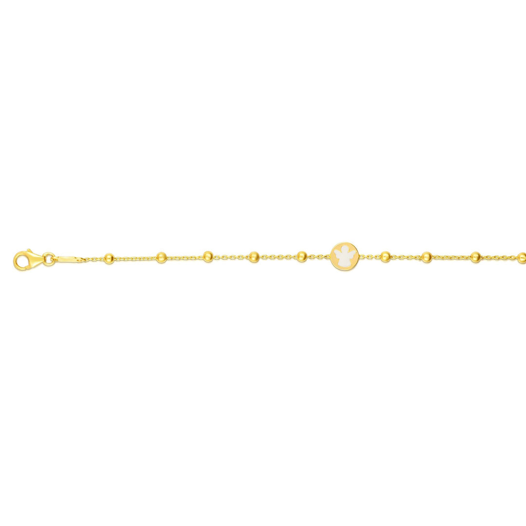 14K Yellow Gold Angel and Bead Bracelet, front view