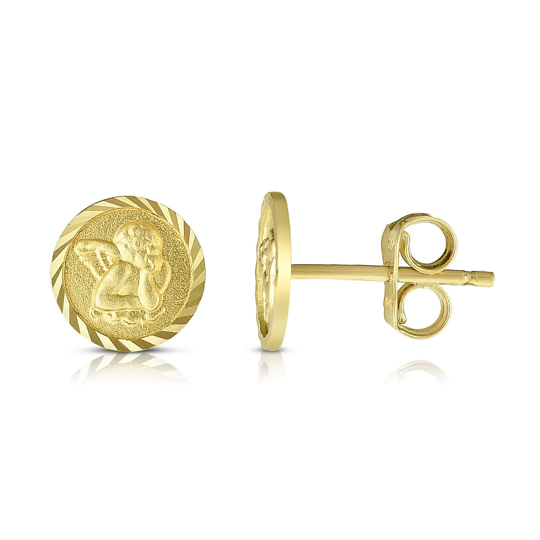 14K Yellow Gold Angel Stud Earring, front view