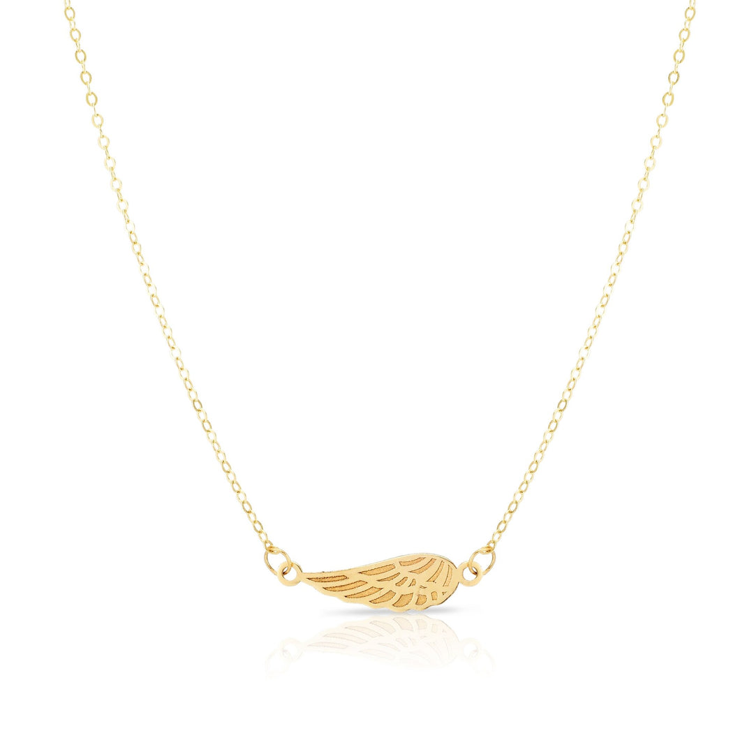 14K Yellow Gold Angel Wing Necklace, front view
