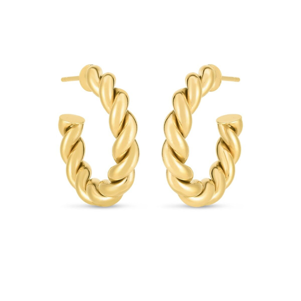 14K Yellow Gold Artisan Sculpted Hoop Earrings, view 2