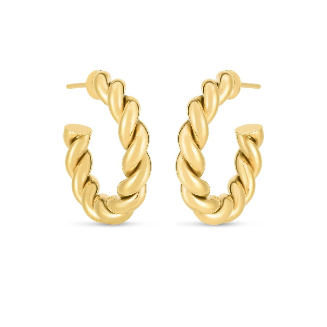 14K Yellow Gold Artisan Sculpted Hoop Earrings, view 2