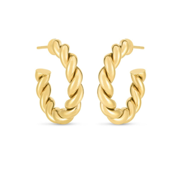 14K Yellow Gold Artisan Sculpted Hoop Earrings, view 2