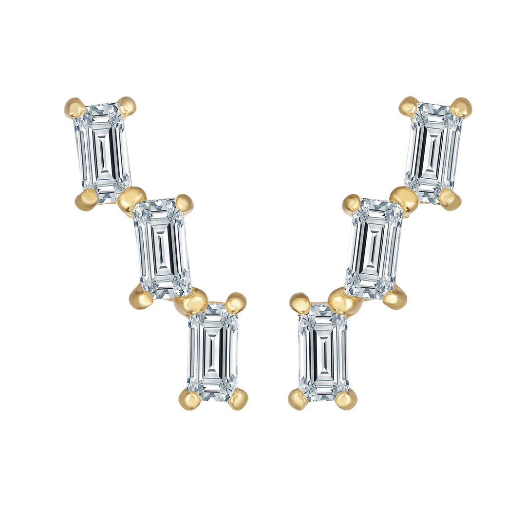 14K Yellow Gold Baguette Ear Climber, front view