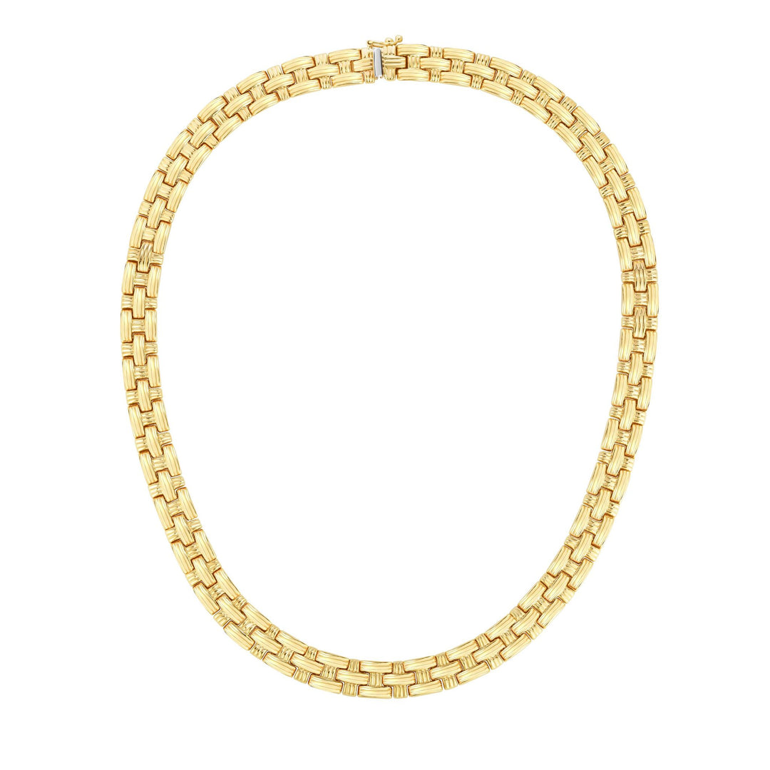 14K Yellow Gold Basketweave Necklace, front view