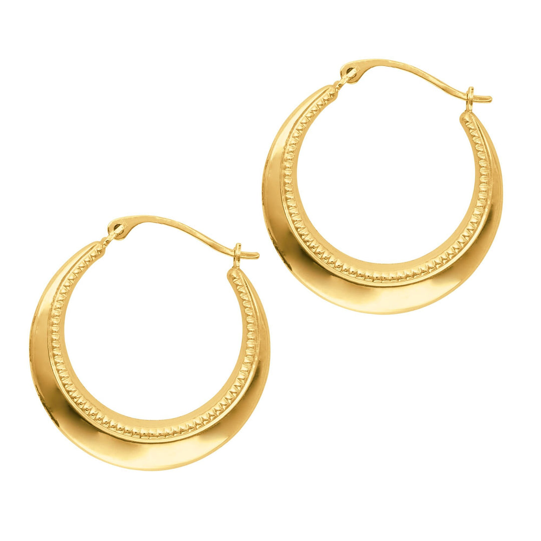 14K Yellow Gold Bead Detail Back to Back Hoop Earring, front view