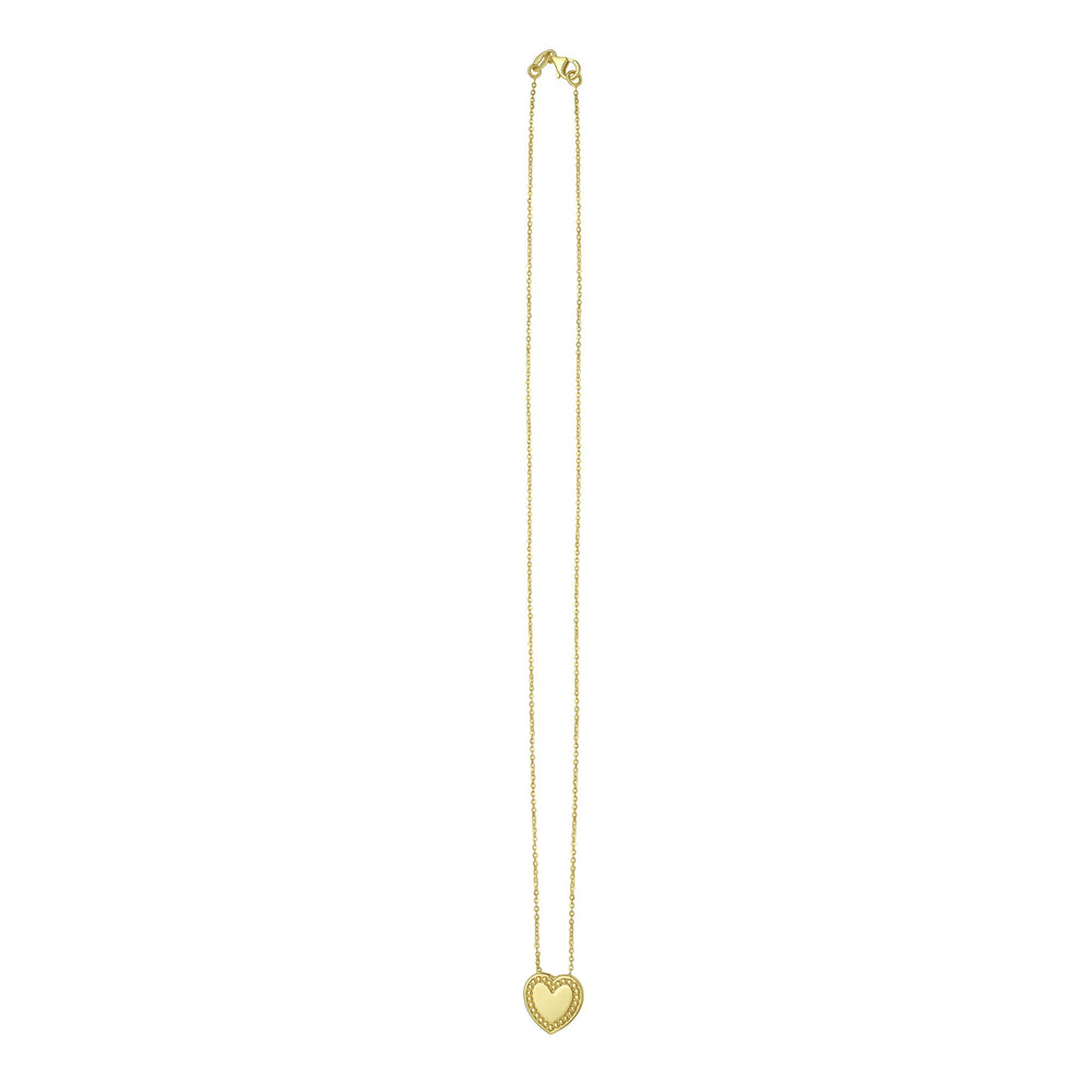 14K Yellow Gold Beaded Heart Necklace, view 2