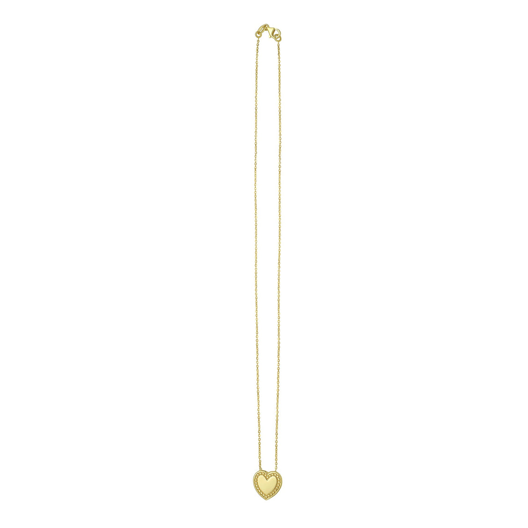 14K Yellow Gold Beaded Heart Necklace, view 2