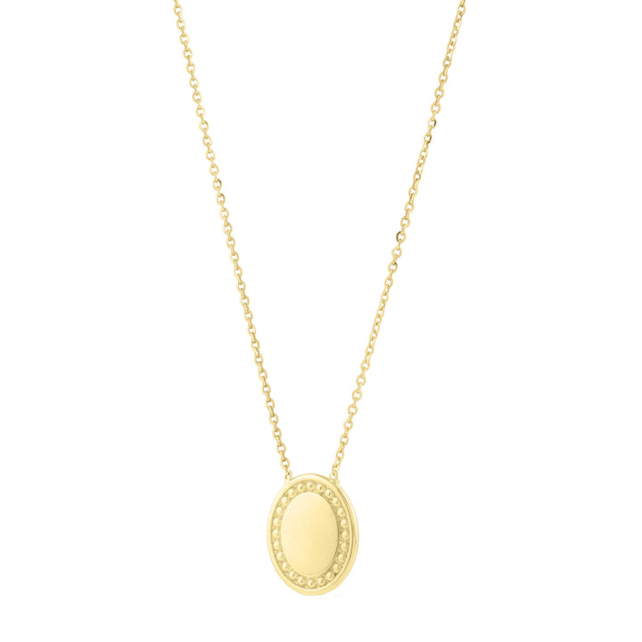 14K Yellow Gold Beaded Oval Necklace, front view