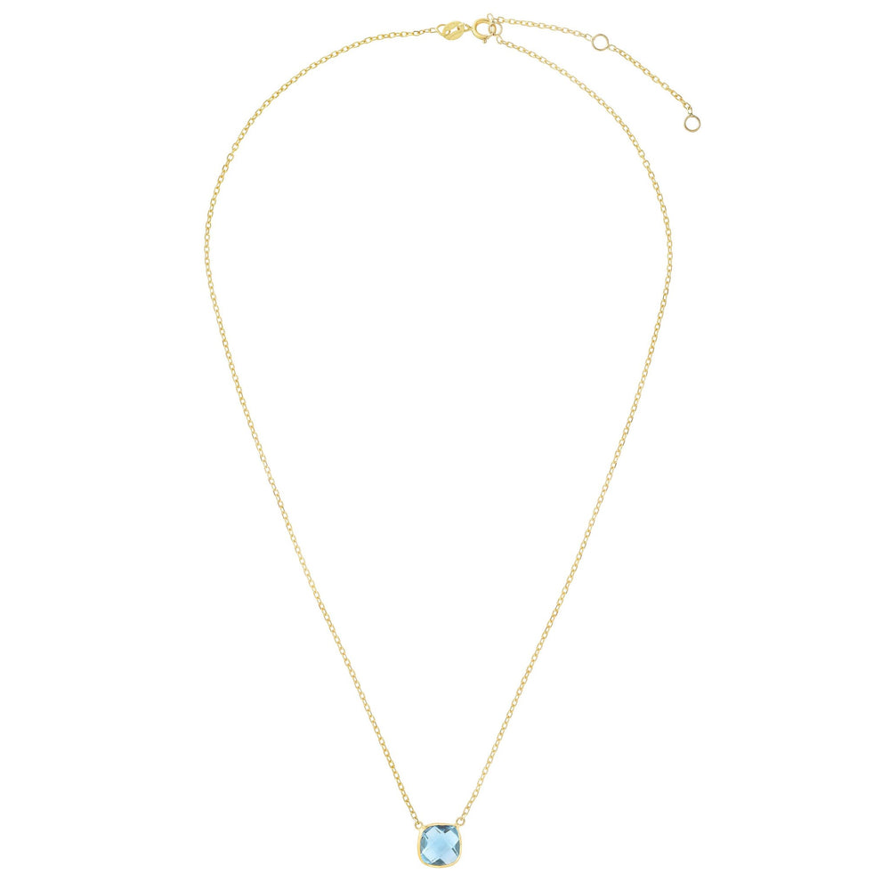 14K Yellow Gold Blue Topaz Cushion Solitiare Necklace, view 2
