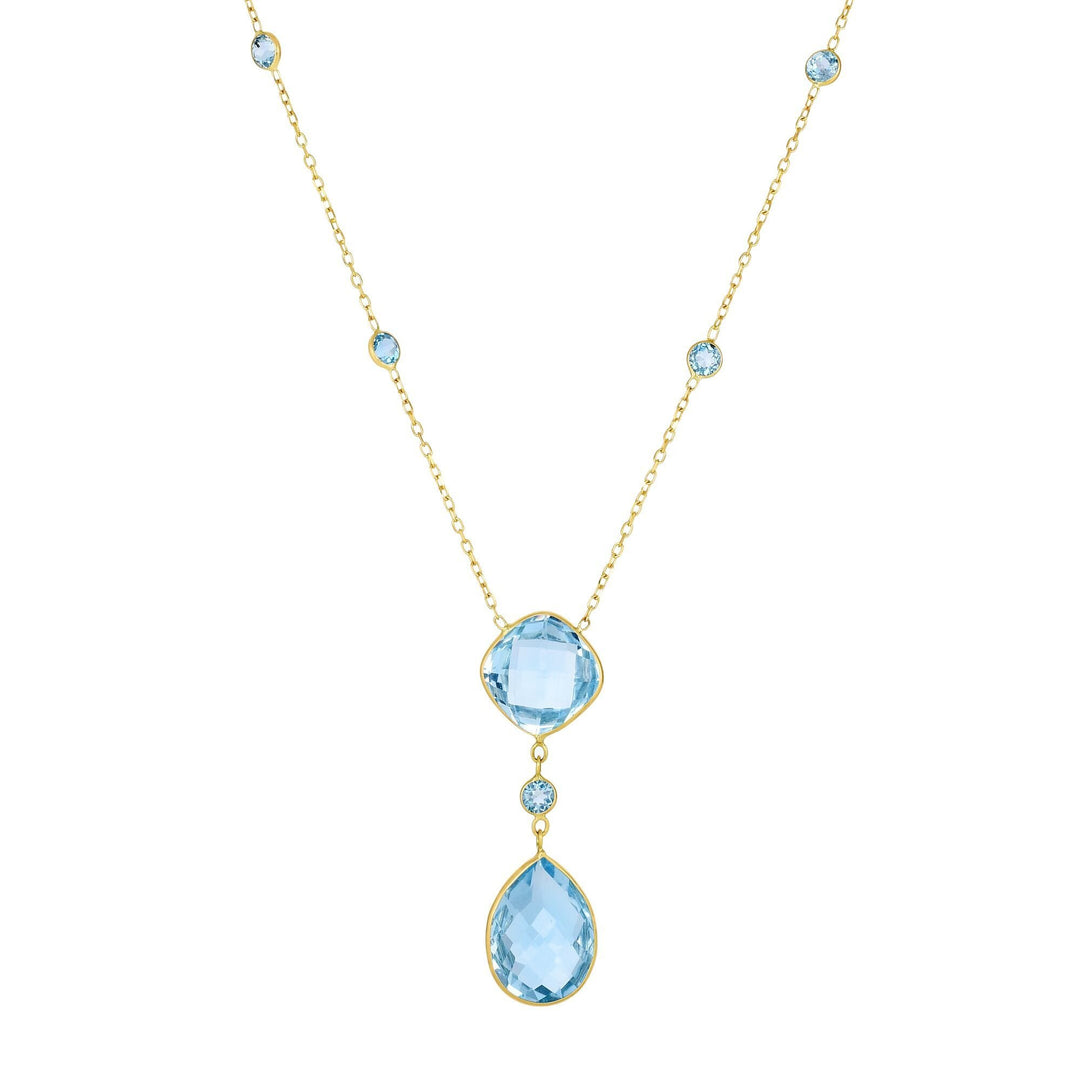 14K Yellow Gold Blue Topaz Drop Necklace, front view