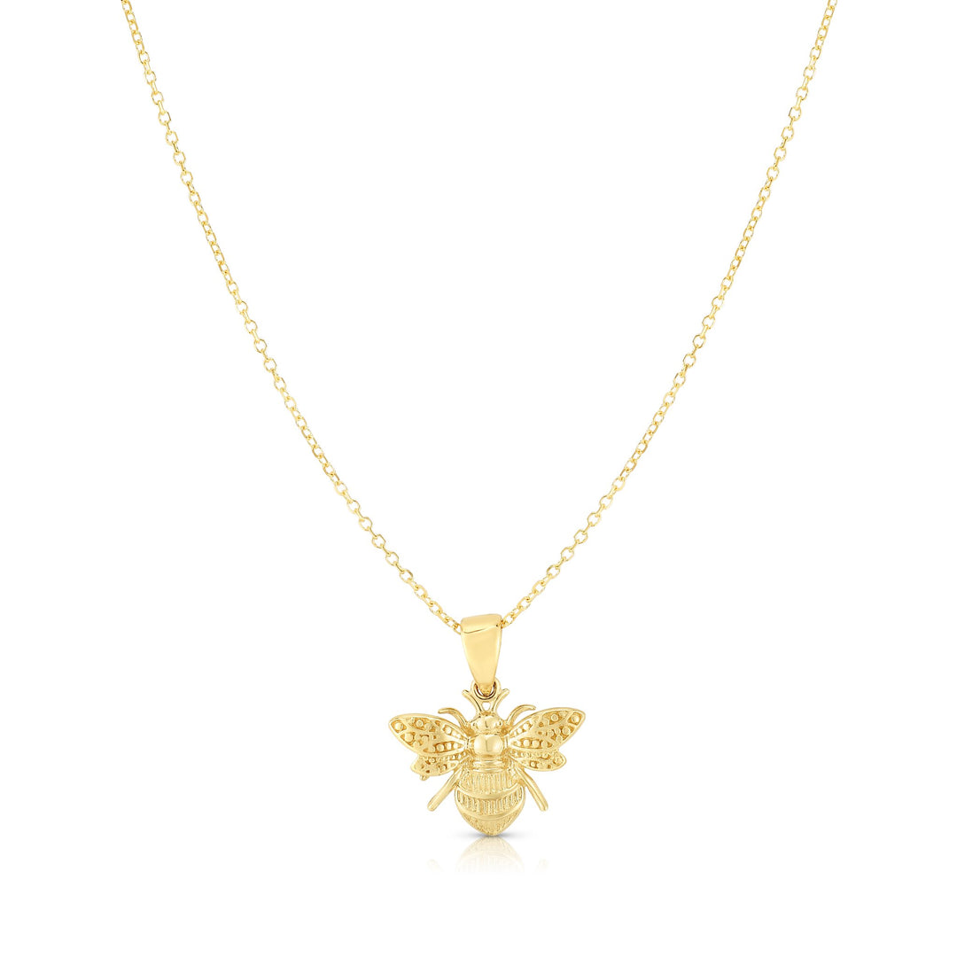 14K Yellow Gold Bumble Bee Necklace, front view
