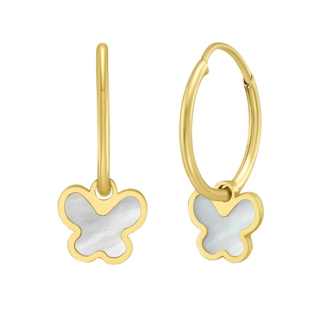 14K Yellow Gold Butterfly Earrings, front view