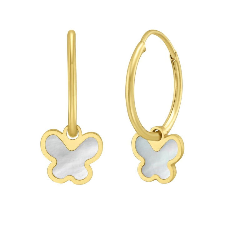 14K Yellow Gold Butterfly Earrings, front view