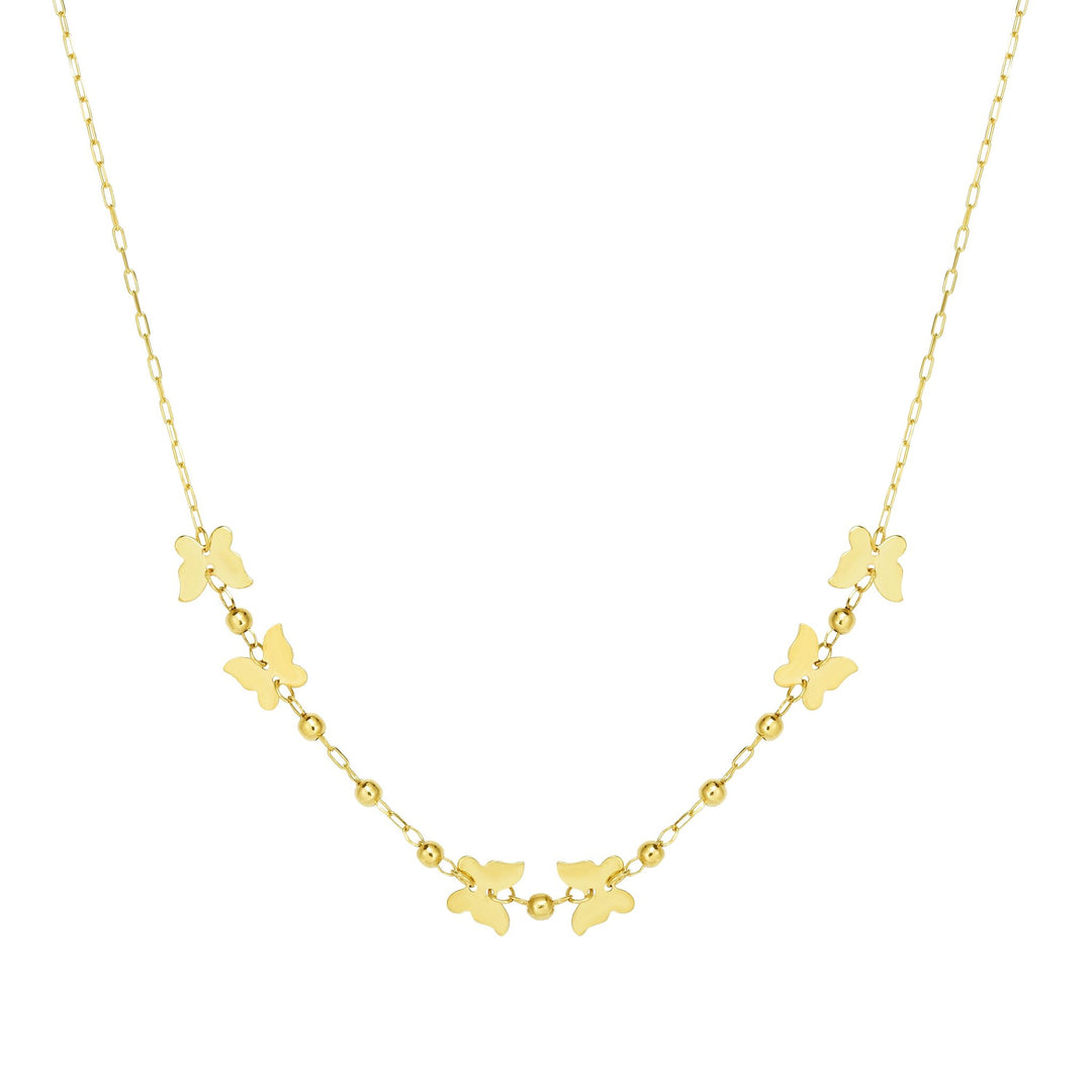 14K Yellow Gold Butterfly Necklace, front view