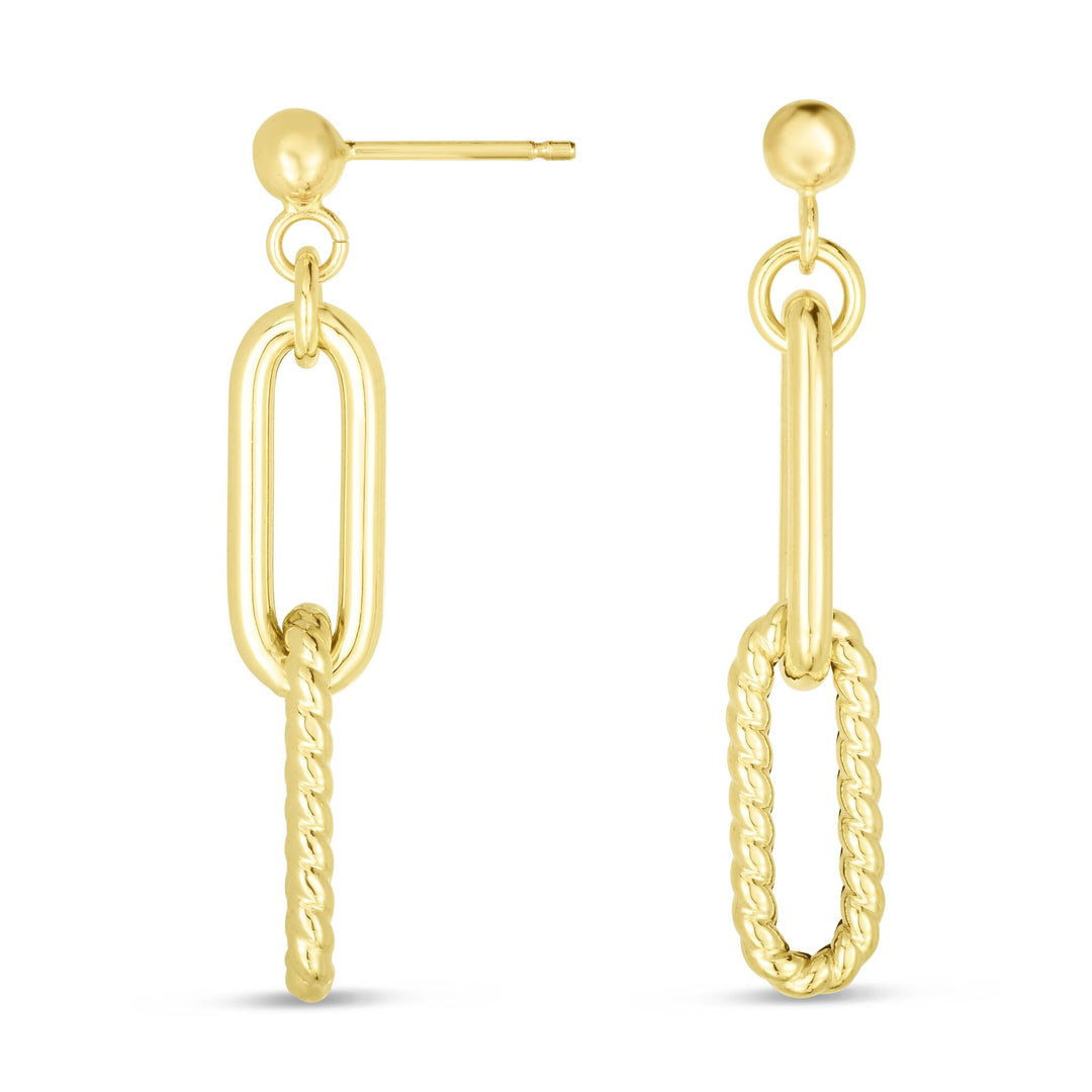 14K Yellow Gold Cable Paperclip Drop, front view