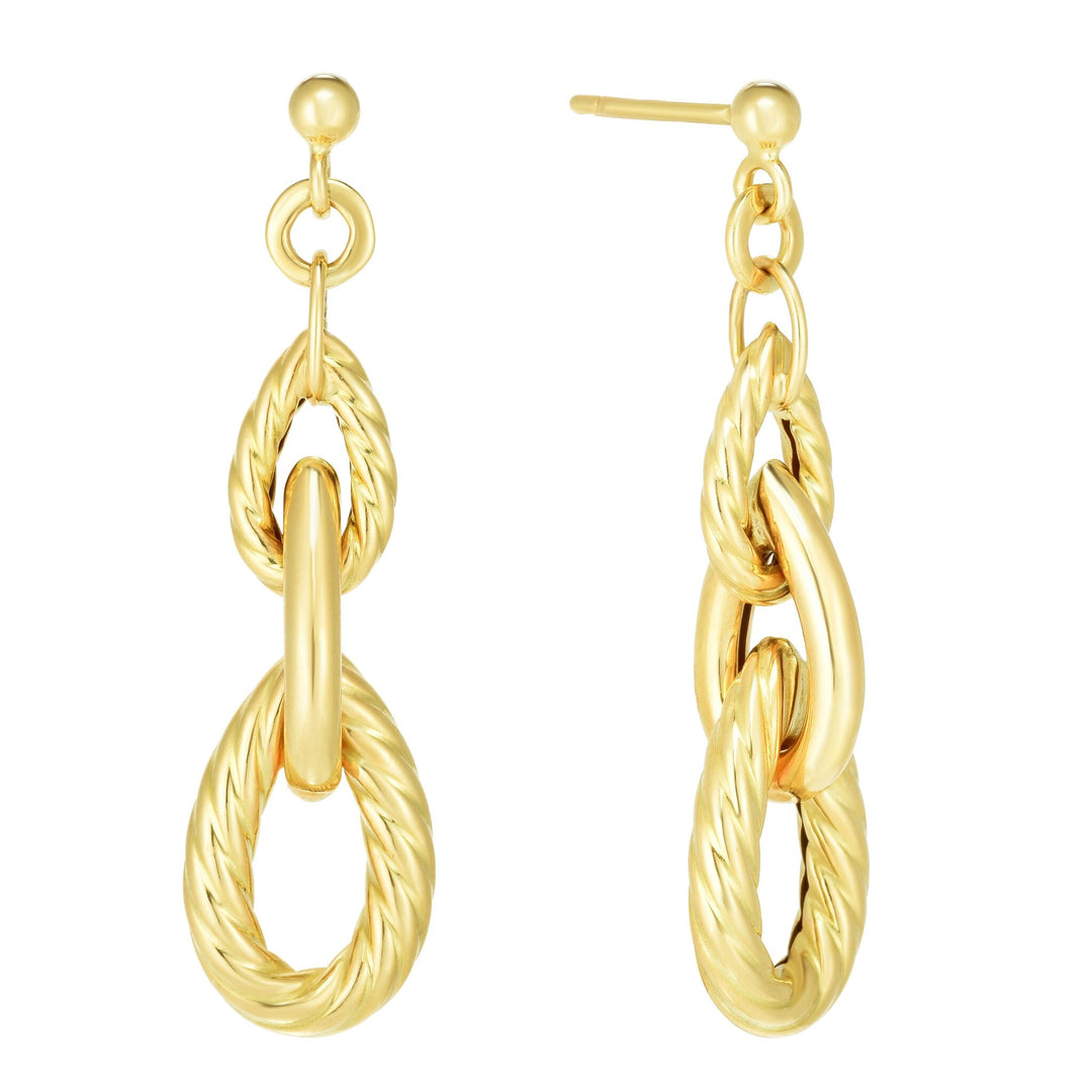 14K Yellow Gold Chain Pera Link Drop Earrings, front view