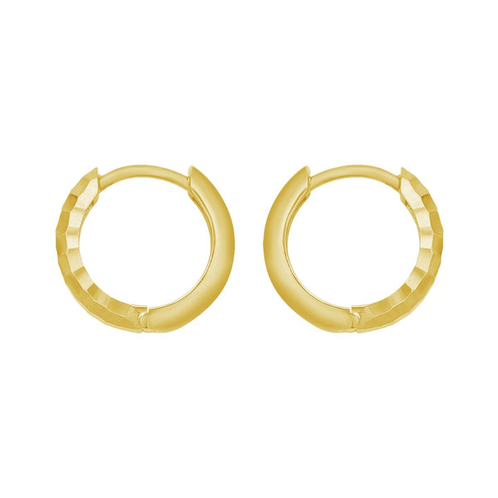 14K Yellow Gold Checkerboard Patterned Huggie Hoops, view 3