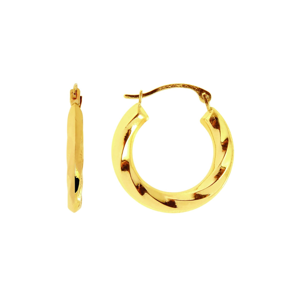 14K Yellow Gold Chubby Polished Twist Back to Back Hoop Earring, front view