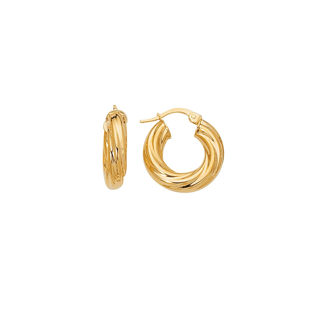 14K Yellow Gold Chubby Round Twist Hoop Earring, front view