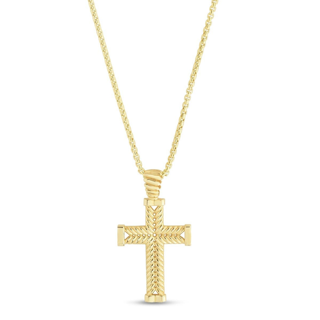 14K Yellow Gold Cross Necklace, front view