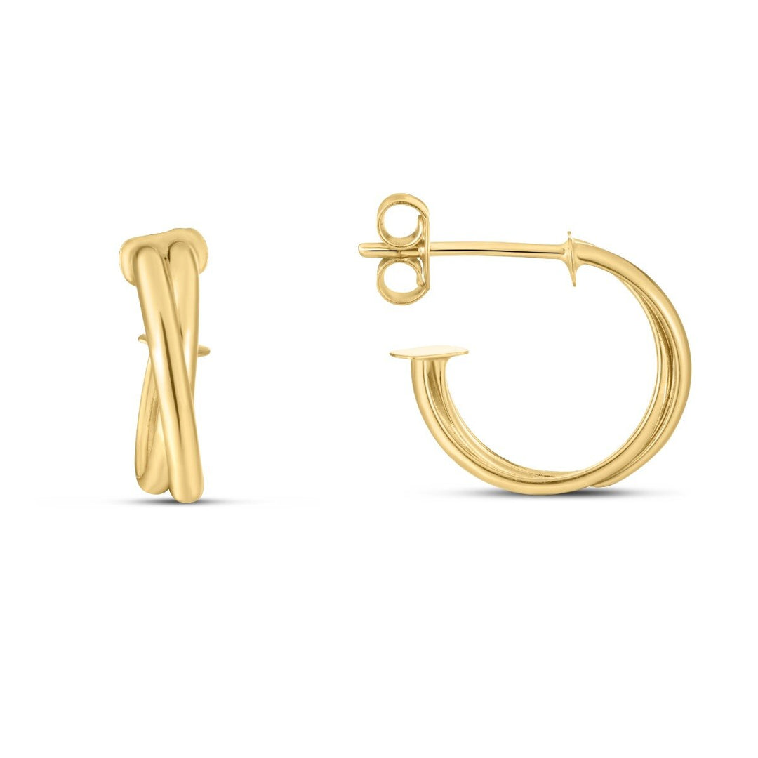 14K Yellow Gold Crossover Hoops, front view