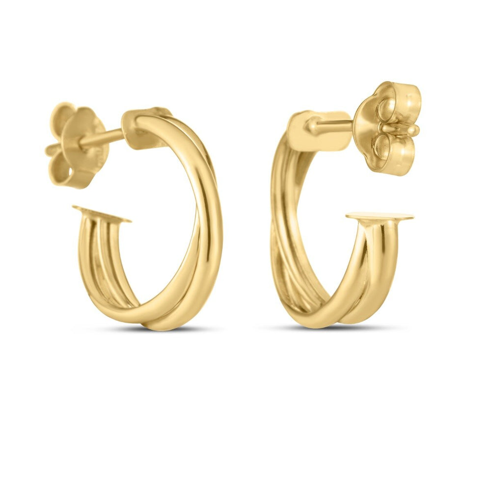 14K Yellow Gold Crossover Hoops, view 2