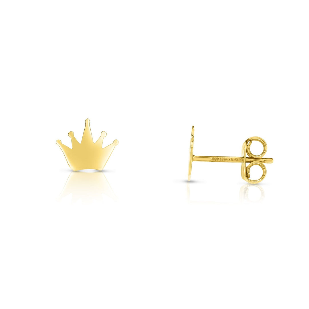 14K Yellow Gold Crown Stud Earring, front view