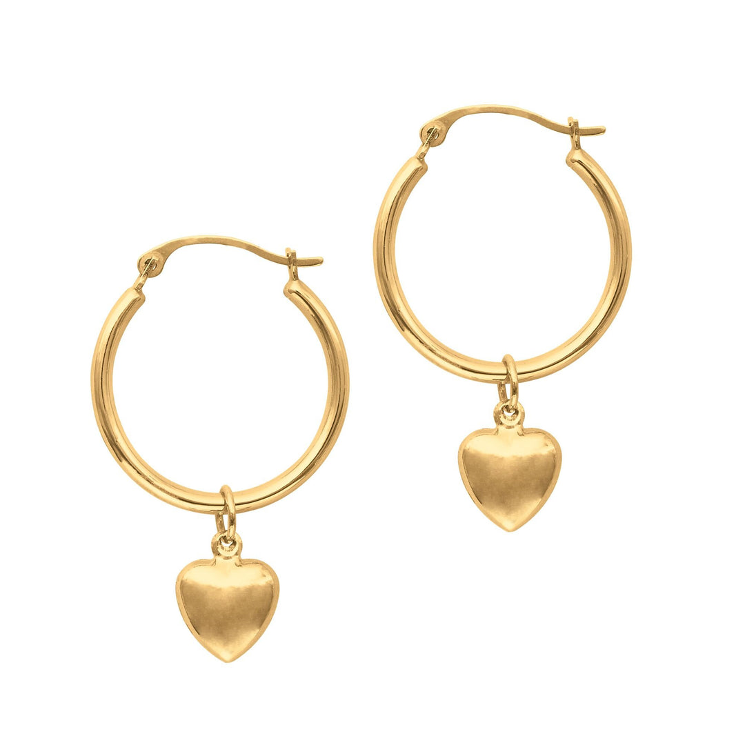 14K Yellow Gold Dangle Heart Drop Earring, front view