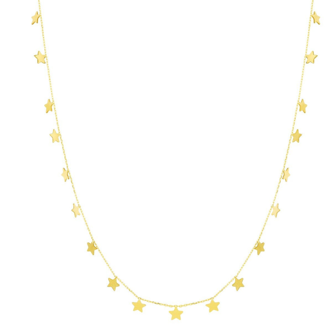 14K Yellow Gold Dangling Stars Necklace, front view