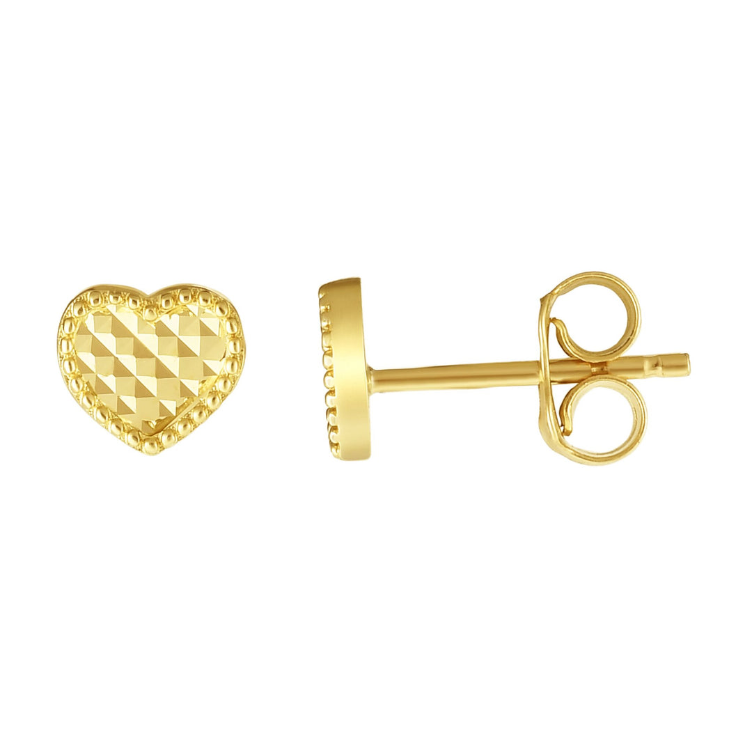 14K Yellow Gold Diamnd Cut Heart Stud Earring, front view
