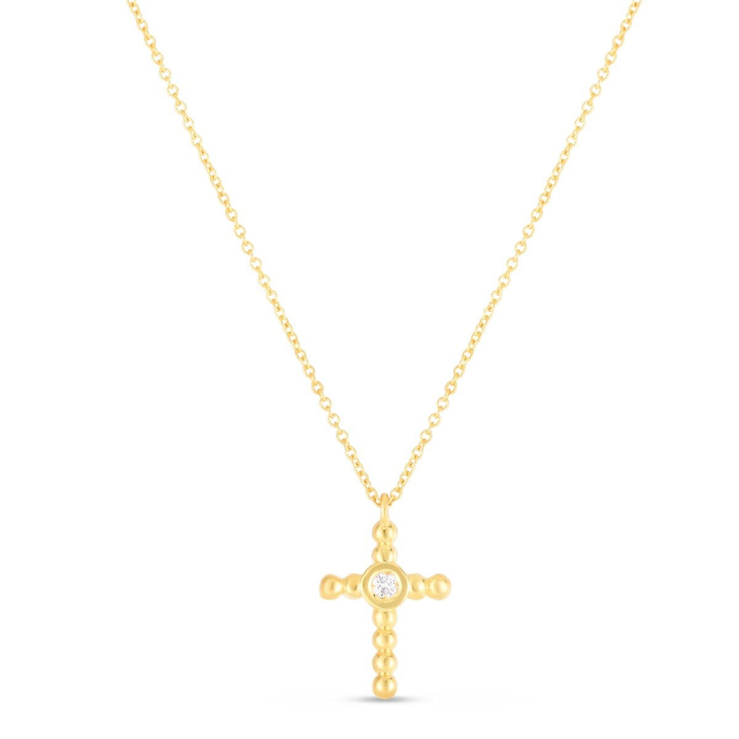 14K Yellow Gold Diamond Cross Prosecco Pendant, front view