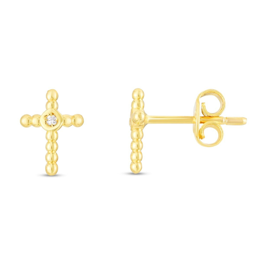 14K Yellow Gold Diamond Cross Prosecco Studs Earrings, front view