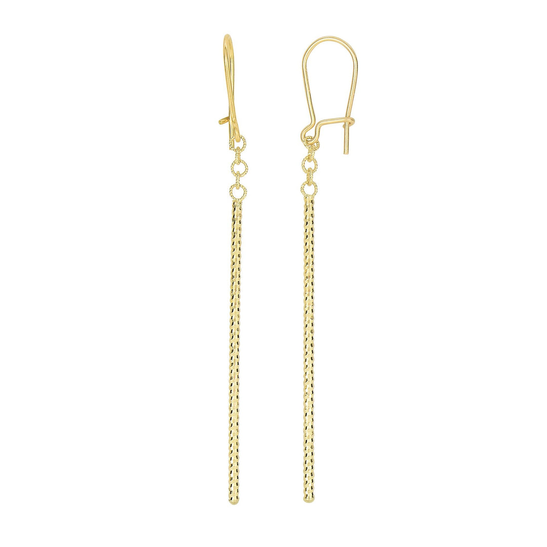 14K Yellow Gold Diamond Cut Bar Linear Drop Earring, front view