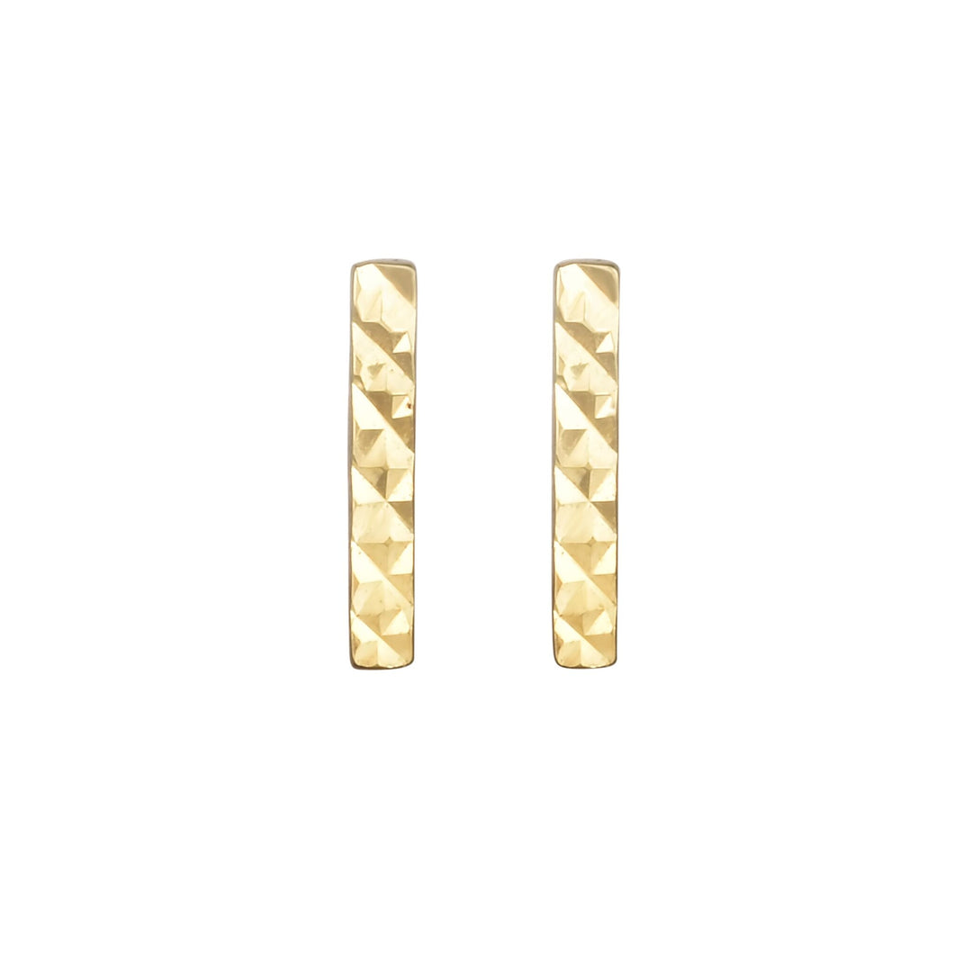 14K Yellow Gold Diamond Cut Bar Stud Earring, front view
