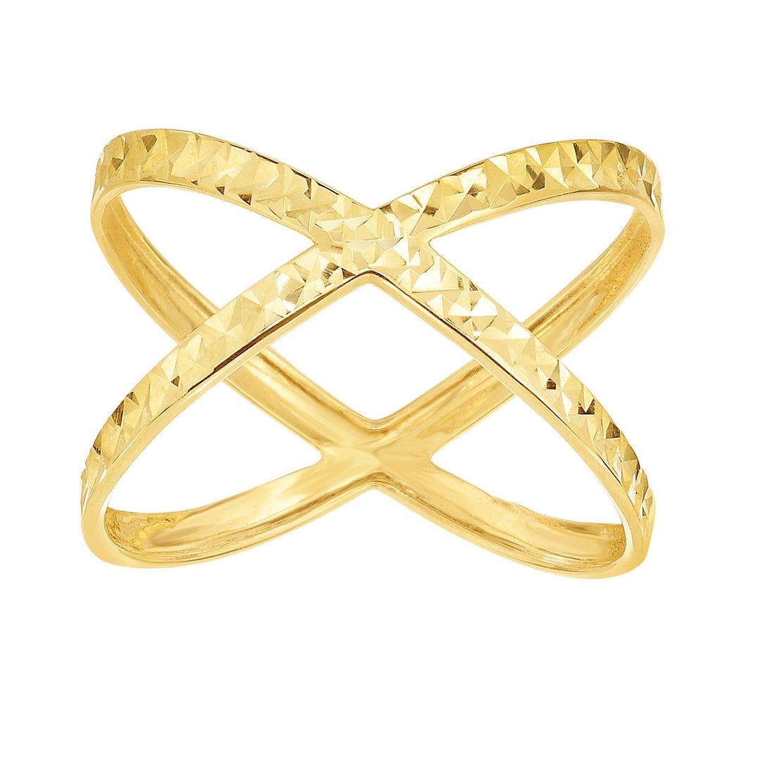 14K Yellow Gold Diamond Cut CrissCross Ring, front view