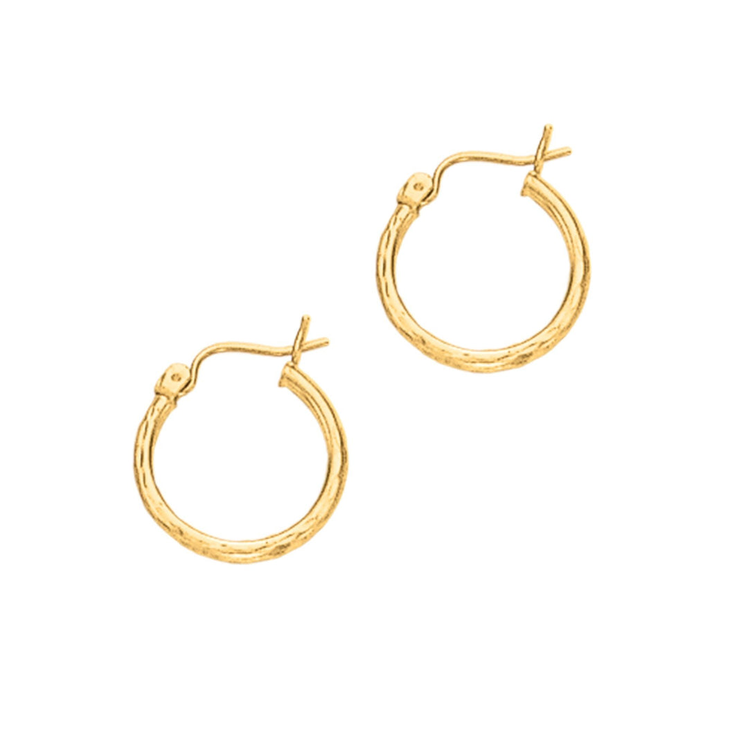 14K Yellow Gold Diamond Cut Hoop Earring, front view