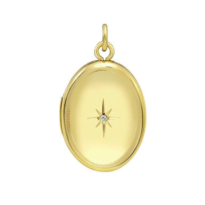 14K Yellow Gold Diamond Locket Pendant, front view