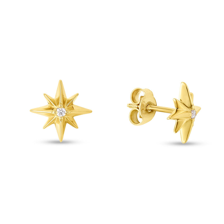 14K Yellow Gold Diamond North Star Earrings, front view